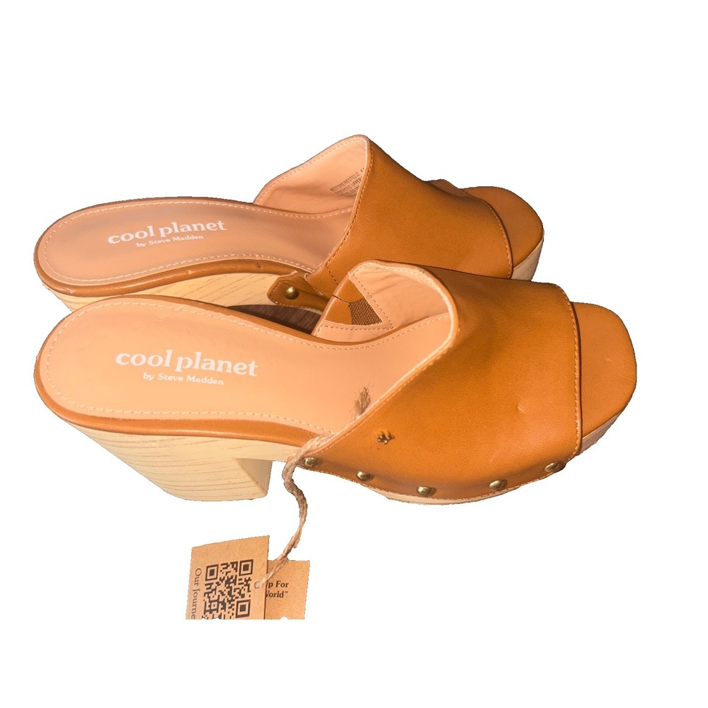 Cool Planet by Steve Madden Restore Tan Studded Wood Clog Platform 5.5M NWT